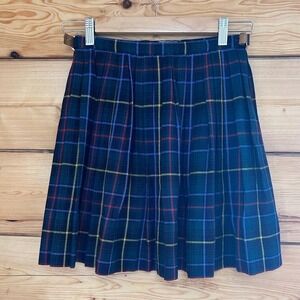 Vintage Wool Tartan Pleated‎ Kilt Skirt Green Blue Womens Small St Michael